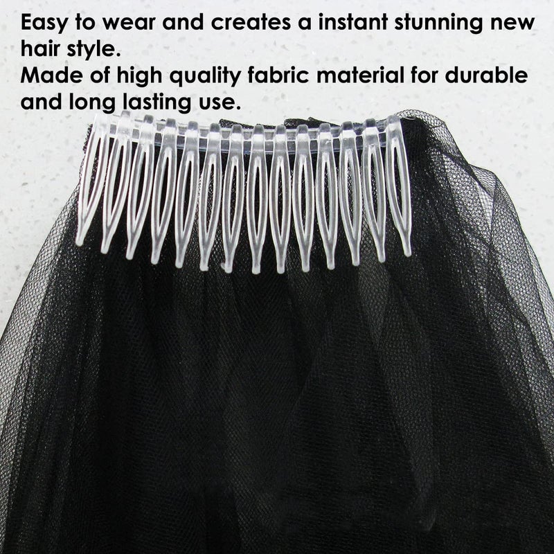 Patty Both Black Ribbon Edge Bridal Wedding Veils with Comb (black lace) - Image 4